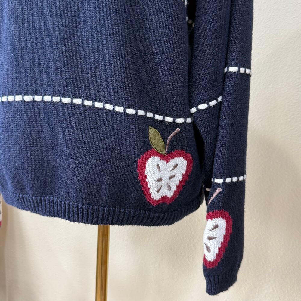 Y2k Embroidered Apple Cardigan Sweater Whimsy Twee Novelty Art Teacher Cottage L - Picture 7 of 10